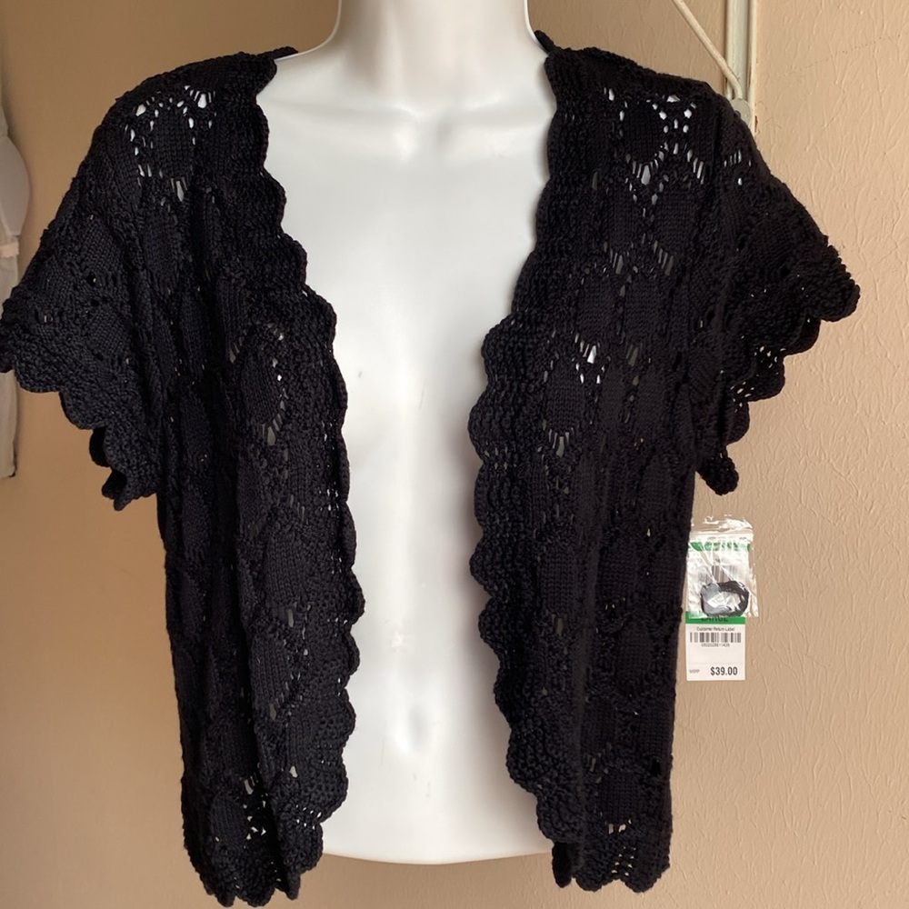 Black Crochet Cropped Cardigan Style & Co L NWT